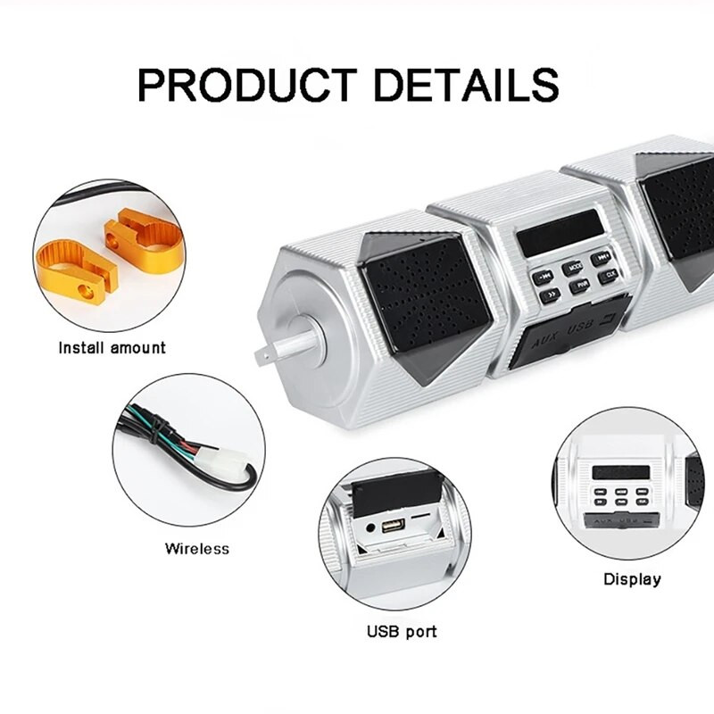 Atsparus vandeniui motociklo stereofoniniai garsiakalbiai garso sistema Bluetooth stiprintuvas radijas USB FM radijas MP3 grotuvas