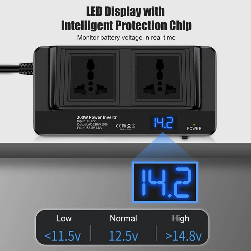 Universāls automašīnas pārveidotājs DC 12V uz maiņstrāvu 220V 150W automātiskais pārveidotājs C tipa USB ātrās uzlādes lādētājs ES ligzda invertora strāvas adapteris