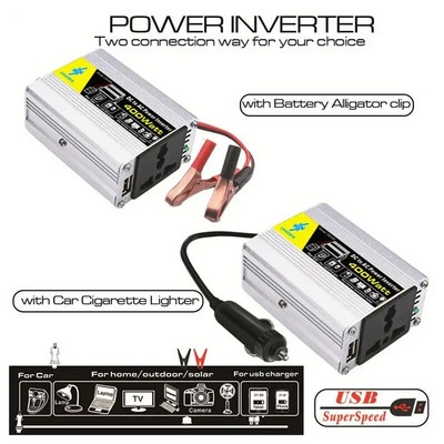 Invertora 12V 220V modificēts sinusoidālo viļņu barošanas avots 400W, automašīnas cigarešu šķiltavas 12V līdz 220V invertors, automašīnas pārveidotājs ar 12 līdz 220