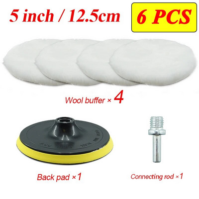 Νέο 5/6 τεμάχια 3/4/5/6/7 ιντσών Κιτ στίλβωσης Επιθέματα γυαλίσματος αυτοκινήτου Αποτρίχωση με κερί Δίσκος σφουγγάρι από μαλλί τροχό Auto Paint Care Στιλβωτικά Pads Αυτοκίνητο Gadget