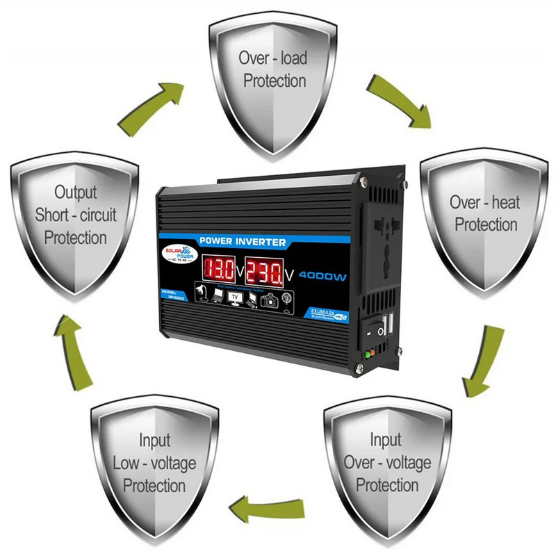 Automašīnas strāvas pārveidotāja modificēts sinusoidālais vilnis 4000W 12V līdz 220V/110V LED displeja transformators pārveido automašīnas lādētāja pārveidotāja adapteri