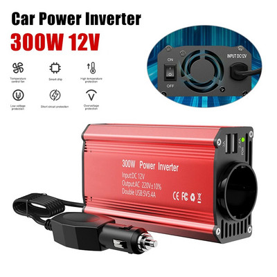 Automobilski pretvarač čistog sinusnog vala 300W automobilski pretvarač DC12V na 110V 220V AC pretvarač Automatski punjač Pretvarač Adapter Brzo punjenje