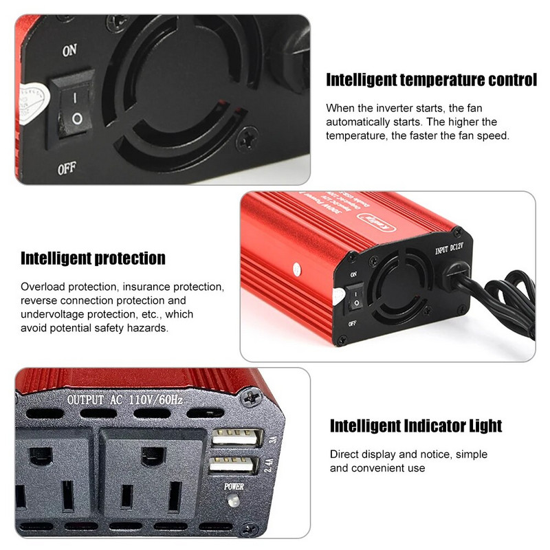 Auto puhas siinuslaine inverter 300 W auto inverter DC12V kuni 110V 220V vahelduvvoolu muundur Automaatne laadija muundur adapter kiirlaadimine