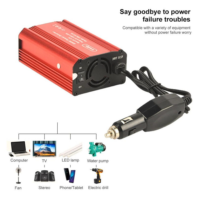 Auto puhas siinuslaine inverter 300 W auto inverter DC12V kuni 110V 220V vahelduvvoolu muundur Automaatne laadija muundur adapter kiirlaadimine