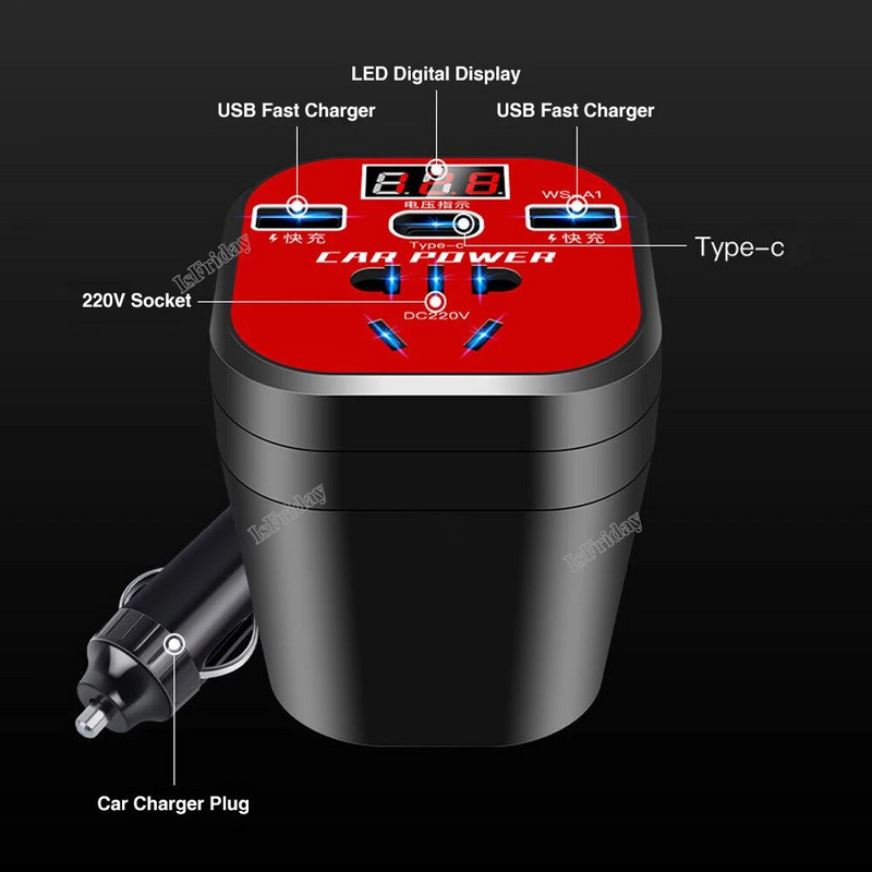 Automašīnas strāvas pārveidotājs 24V 12V 220v 200W LED displejs automašīnas izejas jauda