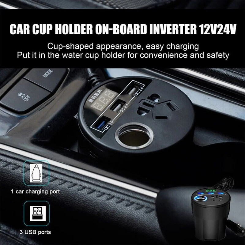 Inverter za automobil 24V 12v 220v 120W LED zaslon 3 USB priključka + upaljač QC3.0 invertor 12 v 220 v fonte automotiva