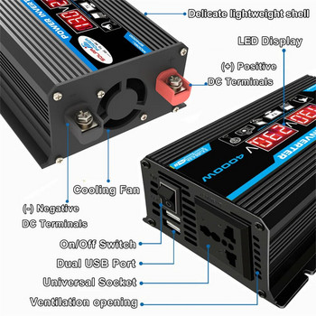 Автомобилен инвертор на захранване Модифицирана синусоида 4000W 12V до 220V/110V LED дисплей Трансформатор Преобразуване на адаптер за преобразуване на зарядно за кола
