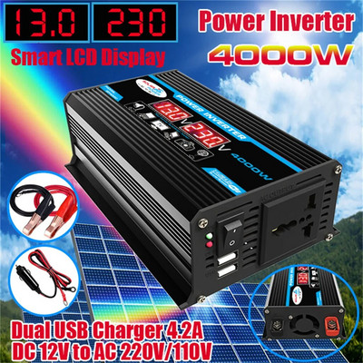 Auto toiteinverter, modifitseeritud siinuslaine 4000 W 12 V kuni 220 V/110 V LED-ekraani trafo Muudab autolaadija muunduri adapter