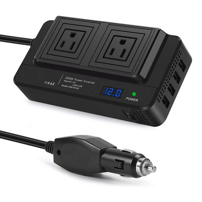 Μετατροπέας αυτοκινήτου DC 12V σε AC 220V 200W Αυτόματος μετατροπέας Type-C Φορτιστής γρήγορης φόρτισης USB Πρίζα ΕΕ Μετατροπέας ρεύματος αυτοκινήτου