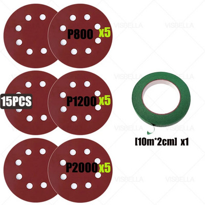 8 auguga 125 mm lihvketta konksu silmus liivapaberipadjad metalli puidu poleerimiskomplektile 800/1200/1500/2000/3000/5000 #