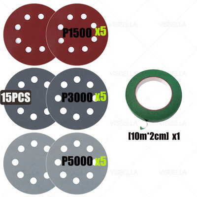 8 auguga 125 mm lihvketta konksu silmus liivapaberipadjad metalli puidu poleerimiskomplektile 800/1200/1500/2000/3000/5000 #