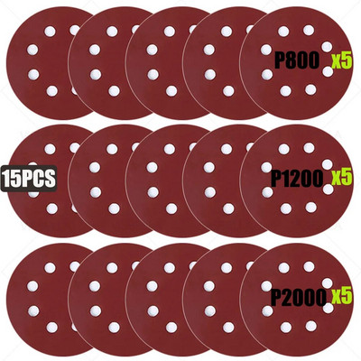 8 auguga 125 mm lihvketta konksu silmus liivapaberipadjad metalli puidu poleerimiskomplektile 800/1200/1500/2000/3000/5000 #