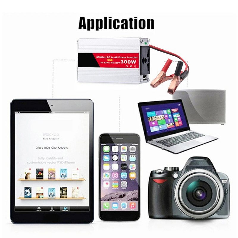 300 W sinusoidālā viļņa līdzstrāvas uz maiņstrāvas strāvas pārveidotājs DC 12 V līdz 110 V 220 V maiņstrāvas automašīnas invertora adapteris mājsaimniecībai ārpus telpām