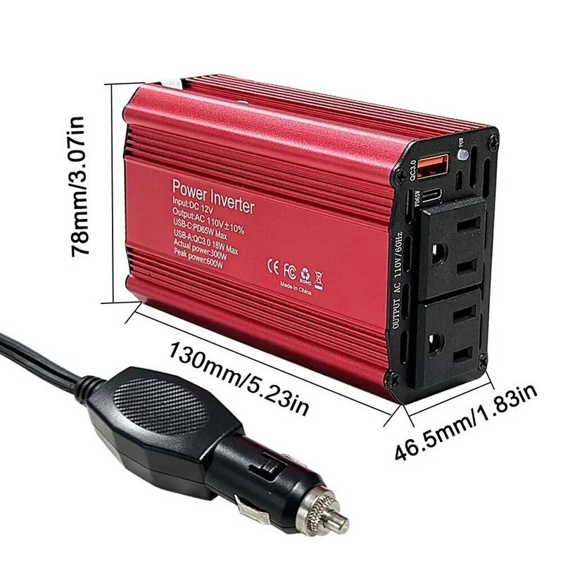 SZSSTH Automobilski pretvarač 600W modificirani sinusni automobilski pretvarač s dvostrukom američkom utičnicom Energetski transformator visoke izlazne snage Brzi tip-C QC3.0