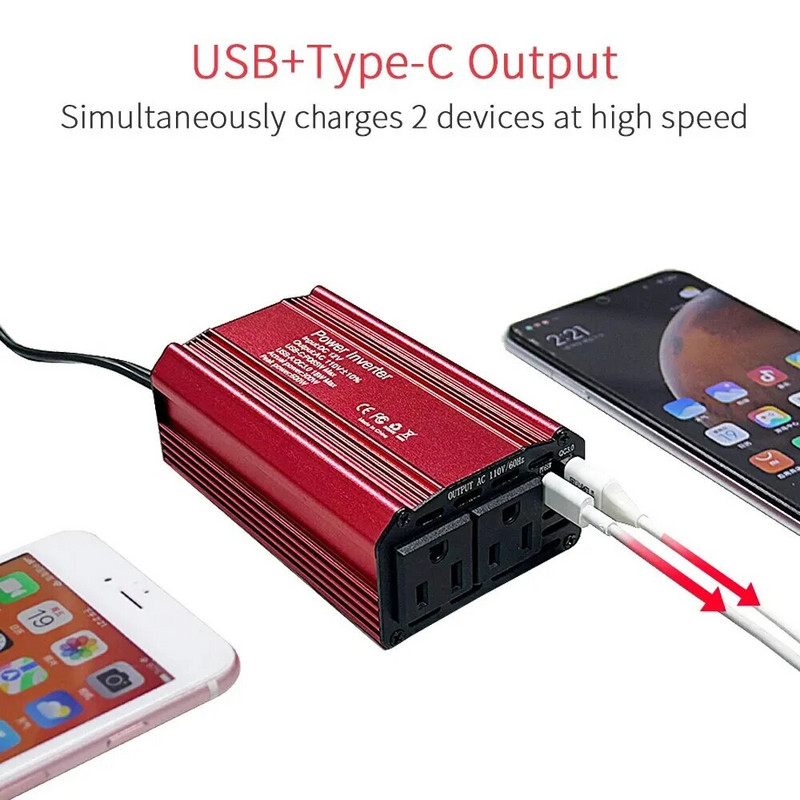 SZSSTH Automobilski pretvarač 600W modificirani sinusni automobilski pretvarač s dvostrukom američkom utičnicom Energetski transformator visoke izlazne snage Brzi tip-C QC3.0