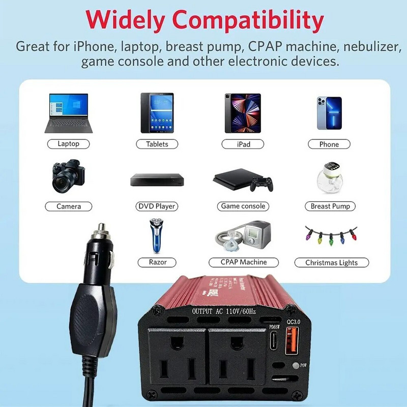 SZSSTH Automobilski pretvarač 600W modificirani sinusni automobilski pretvarač s dvostrukom američkom utičnicom Energetski transformator visoke izlazne snage Brzi tip-C QC3.0