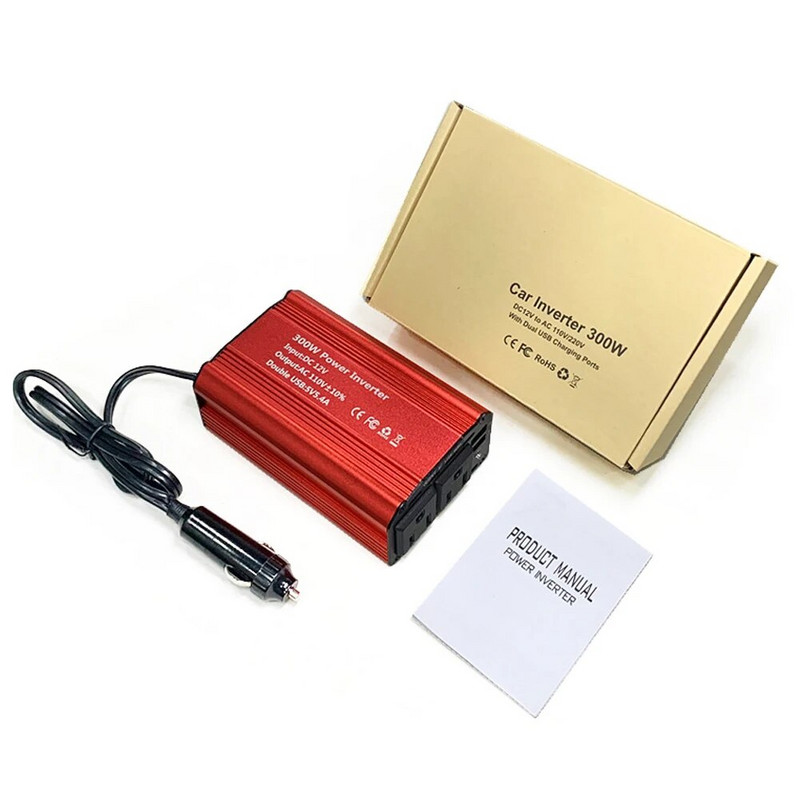 ES/ASV automašīnas strāvas pārveidotājs DC12V uz maiņstrāvu 110V/220V 300W Dual USB barošanas pārveidošanas adapteris, modificēts sinusoidālais vilnis 3A ātra uzlāde