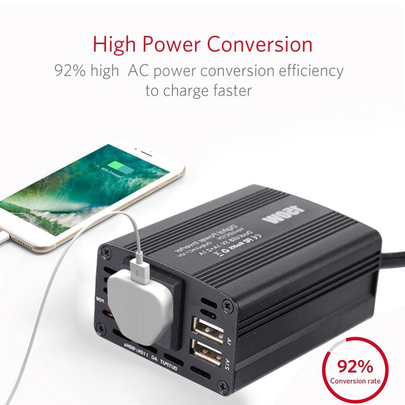 Tīra sinusoidālā viļņa invertora līdzstrāva 12V līdz 110/220V maiņstrāva 300W pārnēsājams automašīnas strāvas invertora lādētājs pārveidotāja adapteris Universāls ES/ASV ligzda