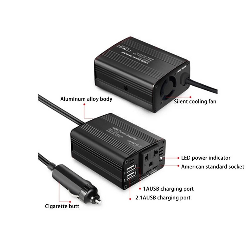 Tīra sinusoidālā viļņa invertora līdzstrāva 12V līdz 110/220V maiņstrāva 300W pārnēsājams automašīnas strāvas invertora lādētājs pārveidotāja adapteris Universāls ES/ASV ligzda