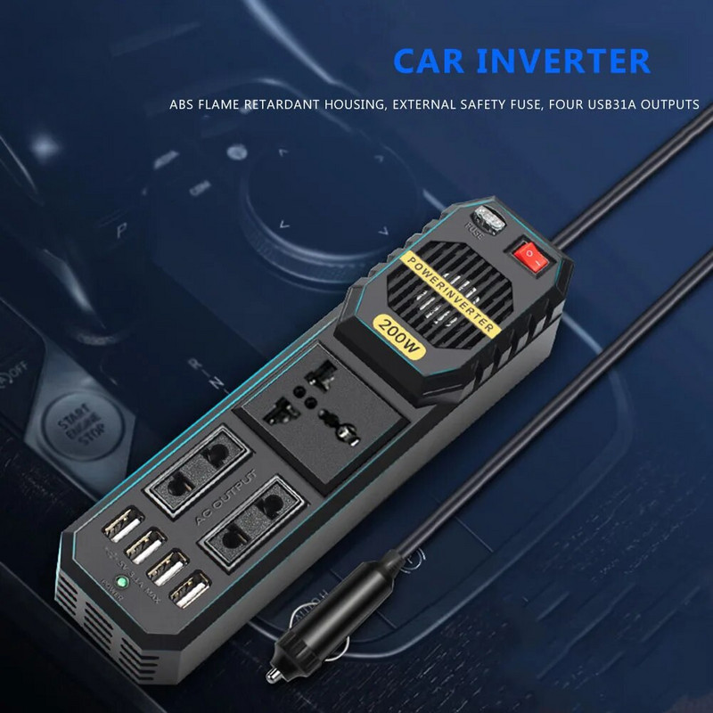 Invertor auto Adaptor DC 12V la AC 220V Priză încărcător 200W Convertor de putere automată USB Telefon mobil Încărcare rapidă Invertor pentru vehicul