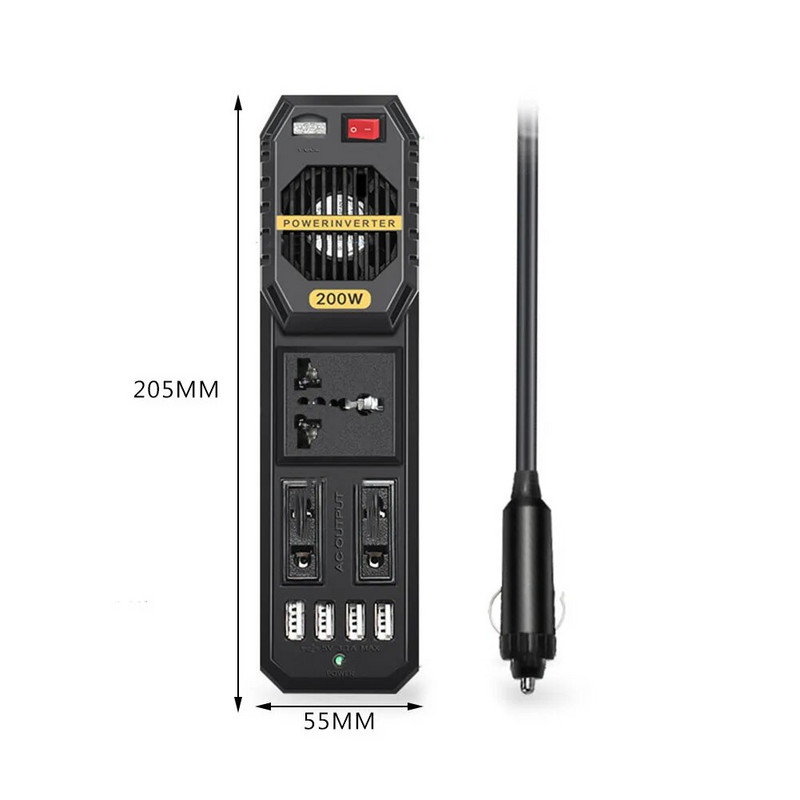 Invertor auto Adaptor DC 12V la AC 220V Priză încărcător 200W Convertor de putere automată USB Telefon mobil Încărcare rapidă Invertor pentru vehicul