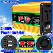 4000W Μετατροπέας αυτοκινήτου 12V σε 220V/110V Έξυπνος μετατροπέας οχήματος LCD Οθόνη Sine Inverter Transformer Τροφοδοτικό έξυπνου αυτοκινήτου διπλού USB