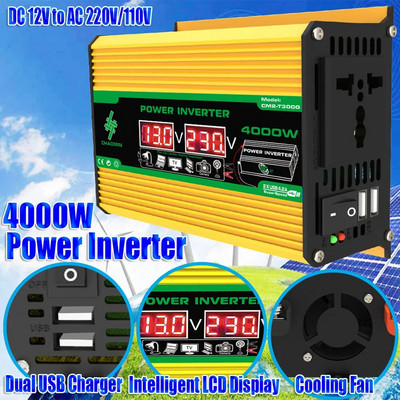 4000W Car Inverter 12V To 220V/110V Vehicle Smart Inverter LCD Display Sine Inverter Transformer Dual USB Smart Car Power Supply