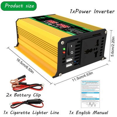 4000W Μετατροπέας αυτοκινήτου 12V σε 220V/110V Έξυπνος μετατροπέας οχήματος LCD Οθόνη Sine Inverter Transformer Τροφοδοτικό έξυπνου αυτοκινήτου διπλού USB