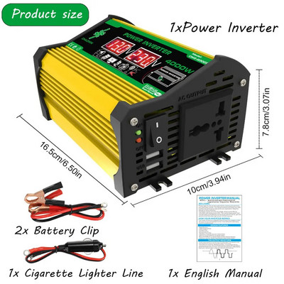 4000W автомобилен инвертор 12V до 220V/110V автомобилен интелигентен инверторен LCD дисплей Синусоидален инверторен трансформатор Двойно USB интелигентно автомобилно захранване