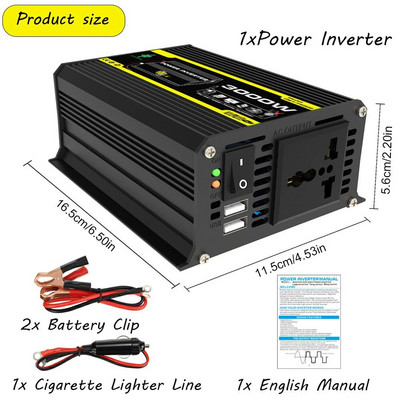 4000W Μετατροπέας αυτοκινήτου 12V σε 220V/110V Έξυπνος μετατροπέας οχήματος LCD Οθόνη Sine Inverter Transformer Τροφοδοτικό έξυπνου αυτοκινήτου διπλού USB