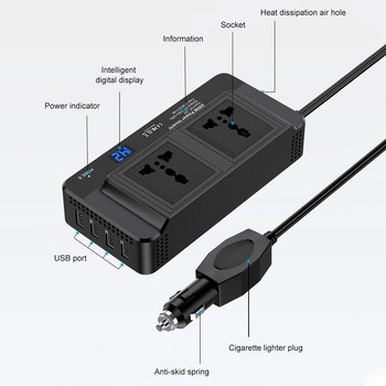 Универсален автомобилен инвертор DC 12V към AC 220V 150W автоматичен преобразувател Type-C USB бързо зареждащо зарядно устройство EU Socket Инверторен захранващ адаптер