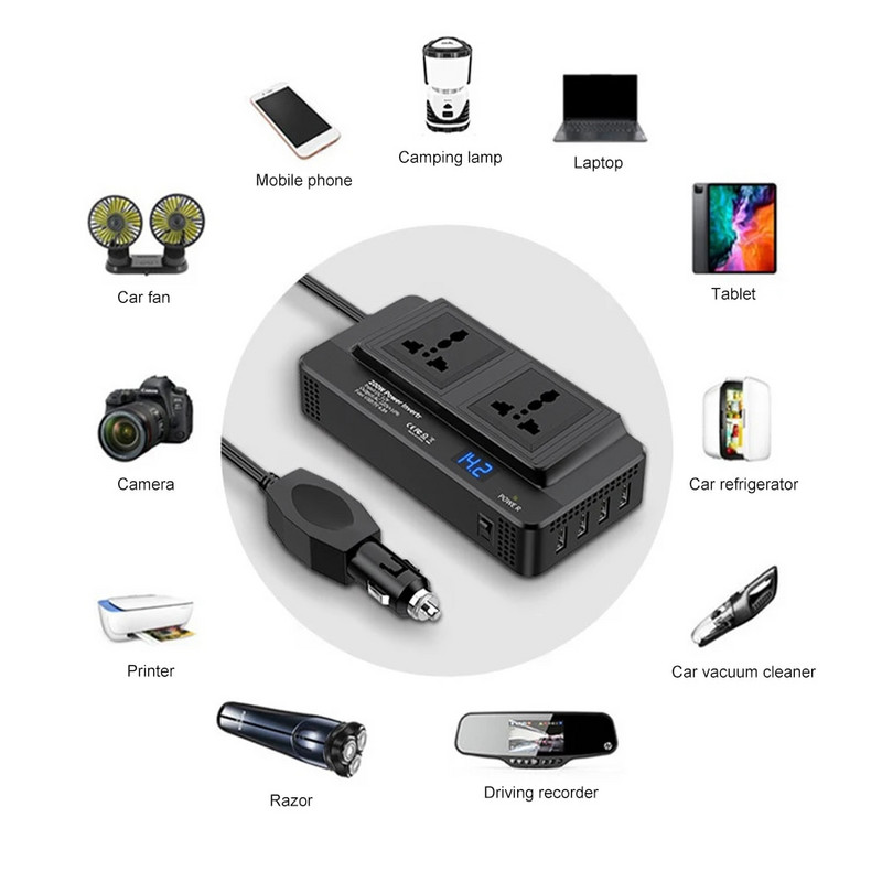 Univerzális autós inverter DC 12V AC 220V 150W automatikus átalakító Type-C USB gyorstöltő töltő EU aljzat inverter tápadapter