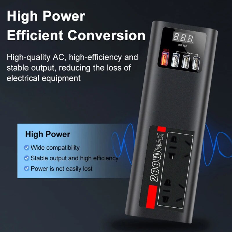 EAFC automašīnas invertors 12V līdz 220V sinusoidālais vilnis 200W transportlīdzekļa strāvas pārveidotājs QC3.0 ātras uzlādes automašīnas lādētāja strāvas pārveidotājs transportlīdzekļiem