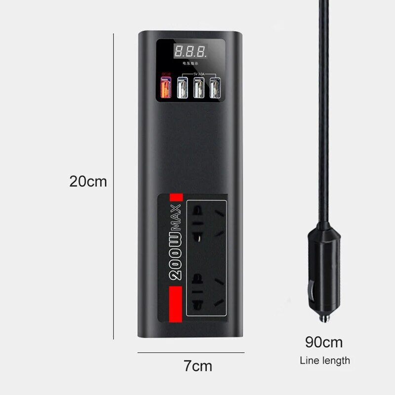 EAFC automašīnas invertors 12V līdz 220V sinusoidālais vilnis 200W transportlīdzekļa strāvas pārveidotājs QC3.0 ātras uzlādes automašīnas lādētāja strāvas pārveidotājs transportlīdzekļiem