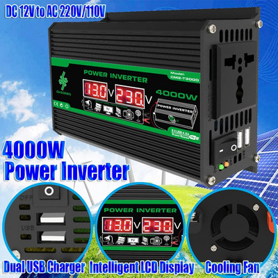 4000W Peak Car Inverter Conver Modified Sine Wave DC 12V to AC 110V 220V Transformer Voltage Dual USB Smart Car Power Inverter