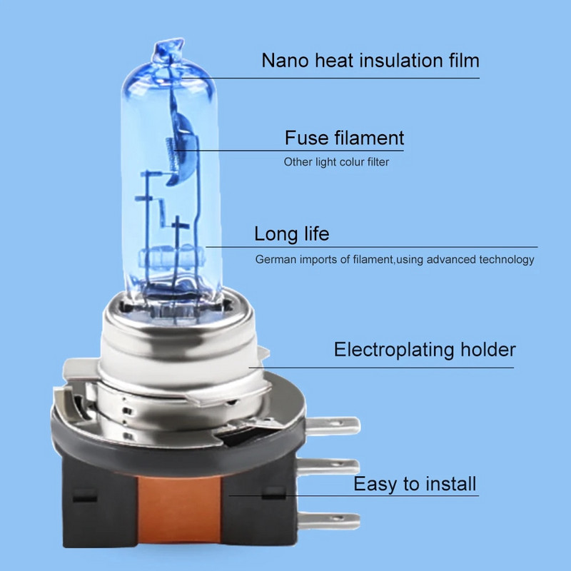 Λαμπτήρας αλογόνου 12V 55w H15 6000k Super Bright White 5500-6000K Λαμπτήρας H15 12v 15/55w Λαμπτήρες Πηγής Φωτισμού Αυτοκινήτου Λαμπτήρες Φωτισμού σε αυτοκίνητα