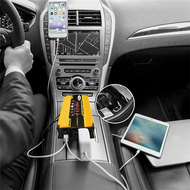 Automobilio maitinimo inverterio keitiklis DC 12V į AC 110/220V Transformatorius Dvigubas USB 4000W smailės modifikuotas sinusinės bangos keitiklis Automobilinis priedas