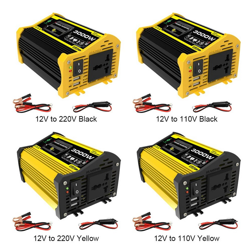 3000 W automobilio įtampos transformatorius DC 12V į AC 110/220V Dvigubas USB automobilinio įkroviklio keitiklis Modifikuotas sinusinės bangos nešiojamas maitinimo keitiklis