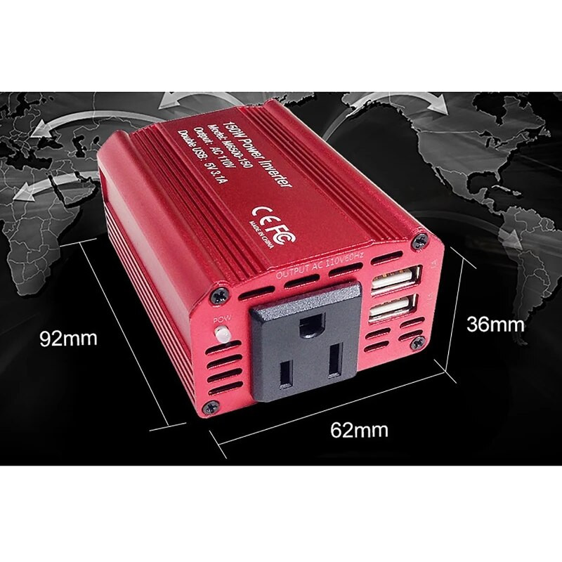 150 W modifikuotos sinusinės bangos galios keitiklio įtampos transformatorius, išmanusis skaitmeninis automobilio DC12V į AC 220V/110V keitiklis JAV ES