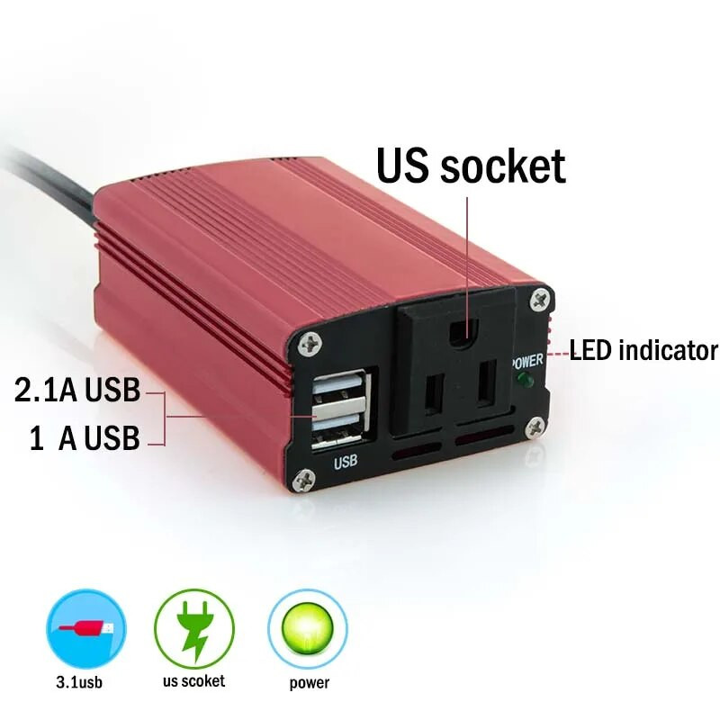 200 W automobilio maitinimo keitiklis 12 V 220 V kintamosios srovės 110 V keitiklis Automatinis įkroviklis Keitiklis Adapteris Modifikuota sinusinė banga, skirta ES JAV JP lizdui