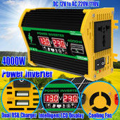 Autoinverter 4000W tipp DC12V kuni 110V/220V LED-ekraani pistikupesad Toiteinverteri adapter Kahe USB-kiirlaadimisega nutikas inverter