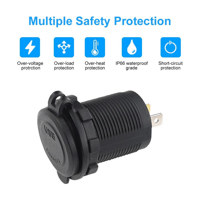 Ātrās uzlādes 3.0 dubultā USB automašīnas lādētāja ligzda Ūdensnecaurlaidīga 12V/24V USB ātrās uzlādes ligzda, strāvas kontaktligzda ar skārienslēdzi