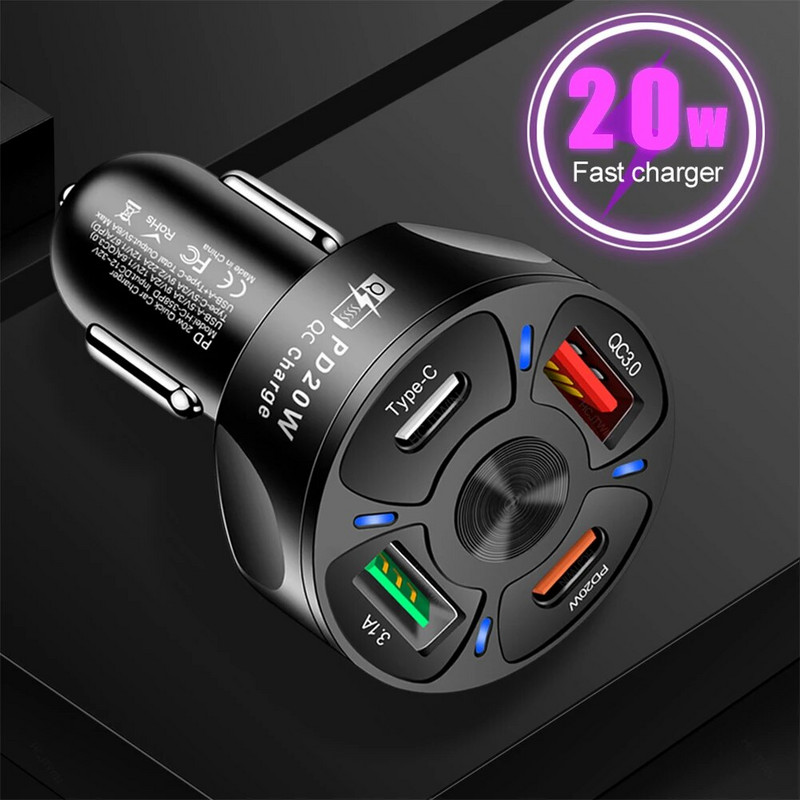38W PD +Type-c auto punjač QC3.0 USB 3.1A brzo punjenje auto punjač brzo punjenje jedan za četiri multi-port auto punjač univerzalni