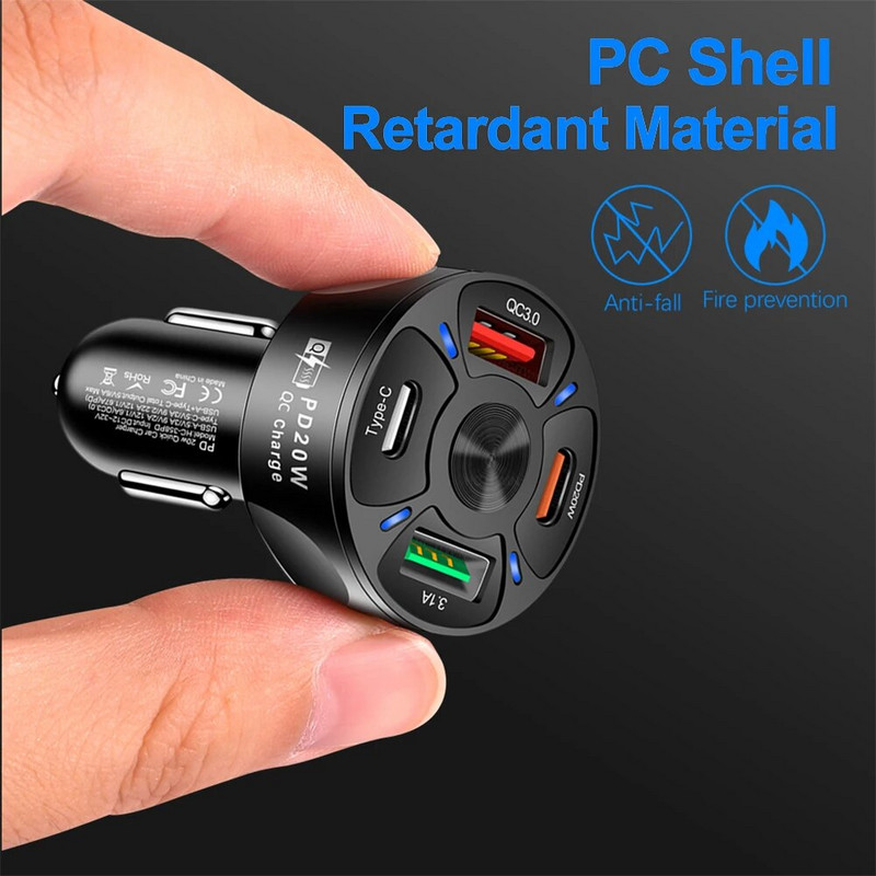 38W PD +Type-c auto punjač QC3.0 USB 3.1A brzo punjenje auto punjač brzo punjenje jedan za četiri multi-port auto punjač univerzalni