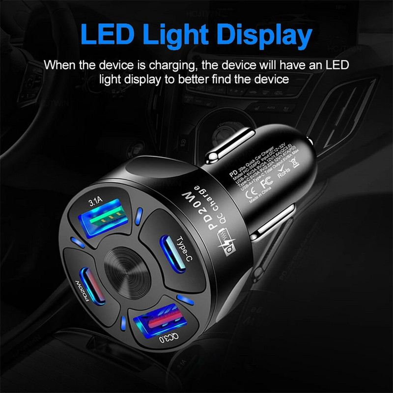 38W PD +Type-c auto punjač QC3.0 USB 3.1A brzo punjenje auto punjač brzo punjenje jedan za četiri multi-port auto punjač univerzalni