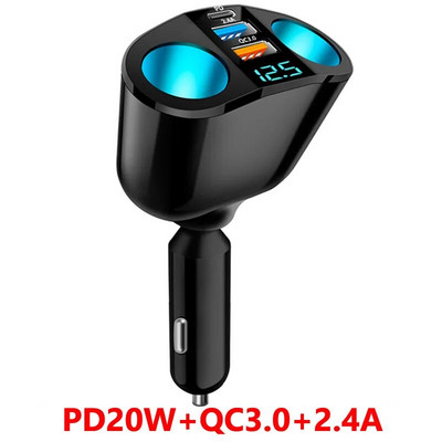 JaJaBor Αυτοκινήτου Αναπτήρας Διαχωριστής 5 Υποδοχών 120W Υψηλής Ισχύος Τύπος C PD 20W USB 2.4A QC3.0 Προσαρμογέας τροφοδοσίας γρήγορης φόρτισης