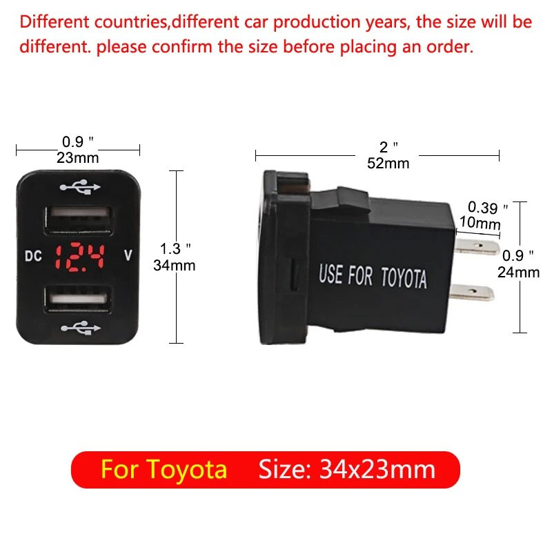 Dvostruki USB punjač, utičnica za upaljač za automobile, brzo punjenje, vodootporan 12-24 V LED dodaci za automobile, strujni adapter za Toyotu