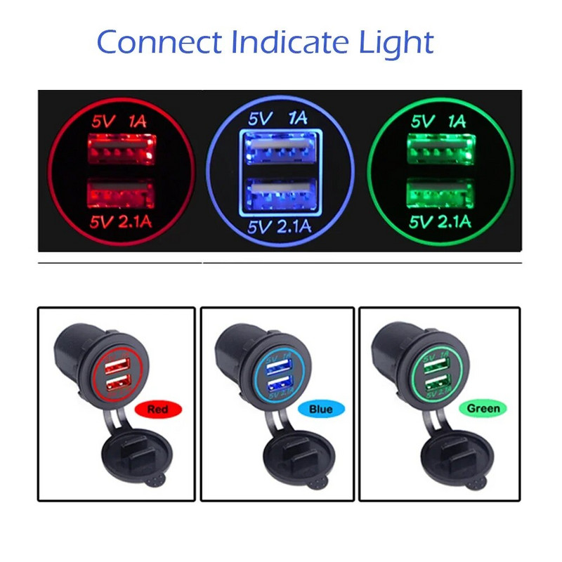Φορτιστής USB αυτοκινήτου 3.1A για μοτοσικλέτα φορτηγό ATV σκάφος Φως LED Διπλή υποδοχή φορτιστή USB Προσαρμογέας ρεύματος Πρίζα