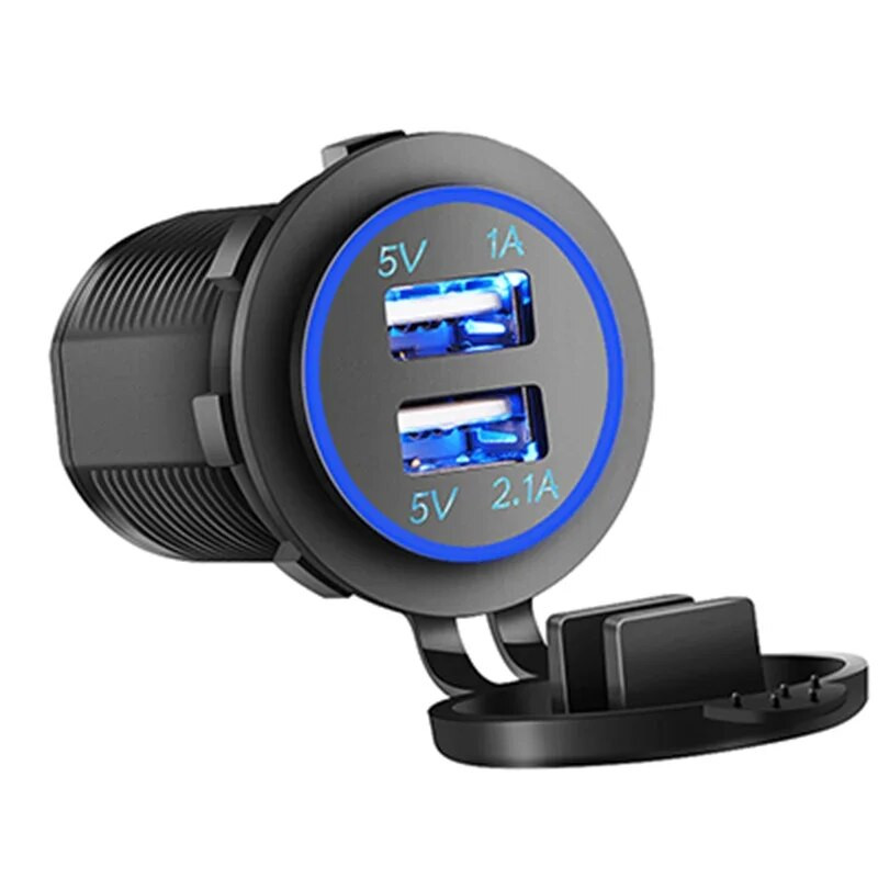 Φορτιστής USB αυτοκινήτου 3.1A για μοτοσικλέτα φορτηγό ATV σκάφος Φως LED Διπλή υποδοχή φορτιστή USB Προσαρμογέας ρεύματος Πρίζα