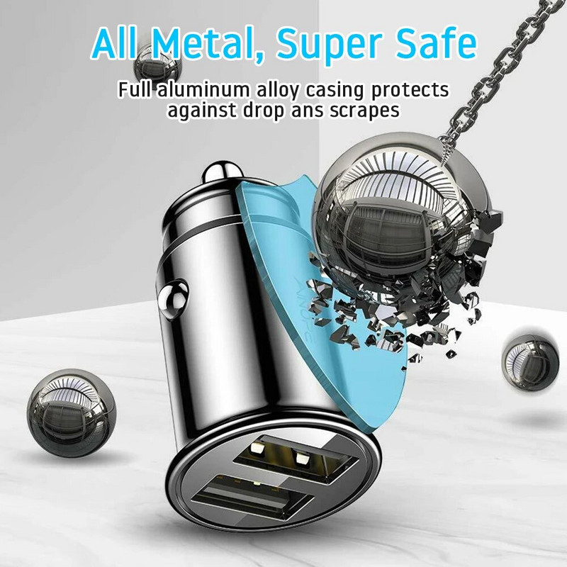 Automašīnas USB lādētāja ātrā uzlāde 12-24V 2.4A Dual USB automašīnas šķiltavu slots Universāls automašīnas lādētāja adapteris mobilā tālruņa uzlādei